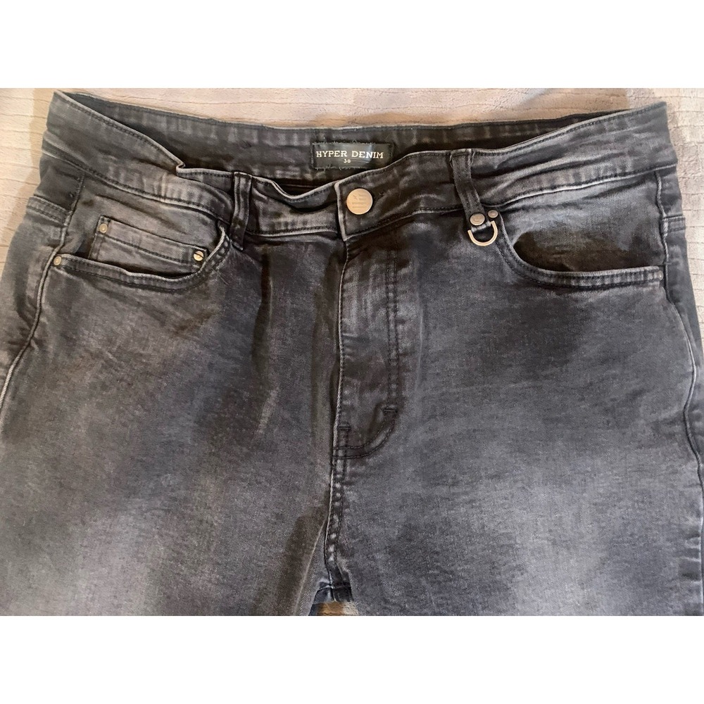 Hyper Denim Men's 38x33 Black Biker Stretch Denim Jeans Slimming - Picture 2 of 15